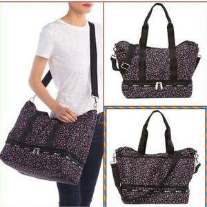 LeSportsac Black Ditsy Floral Dakota Overnight Bag Medium